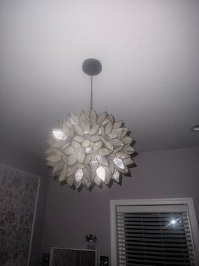 Cost Plus World Market Iridescent White Floral Shell Pendant